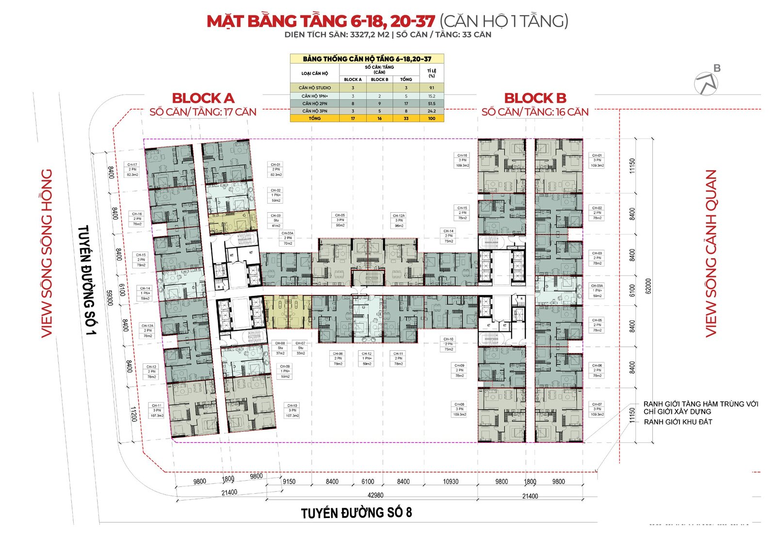 Mặt bằng tầng 6-18, 20-37 tòa S3(CT3) dự án Sunshine Legend City