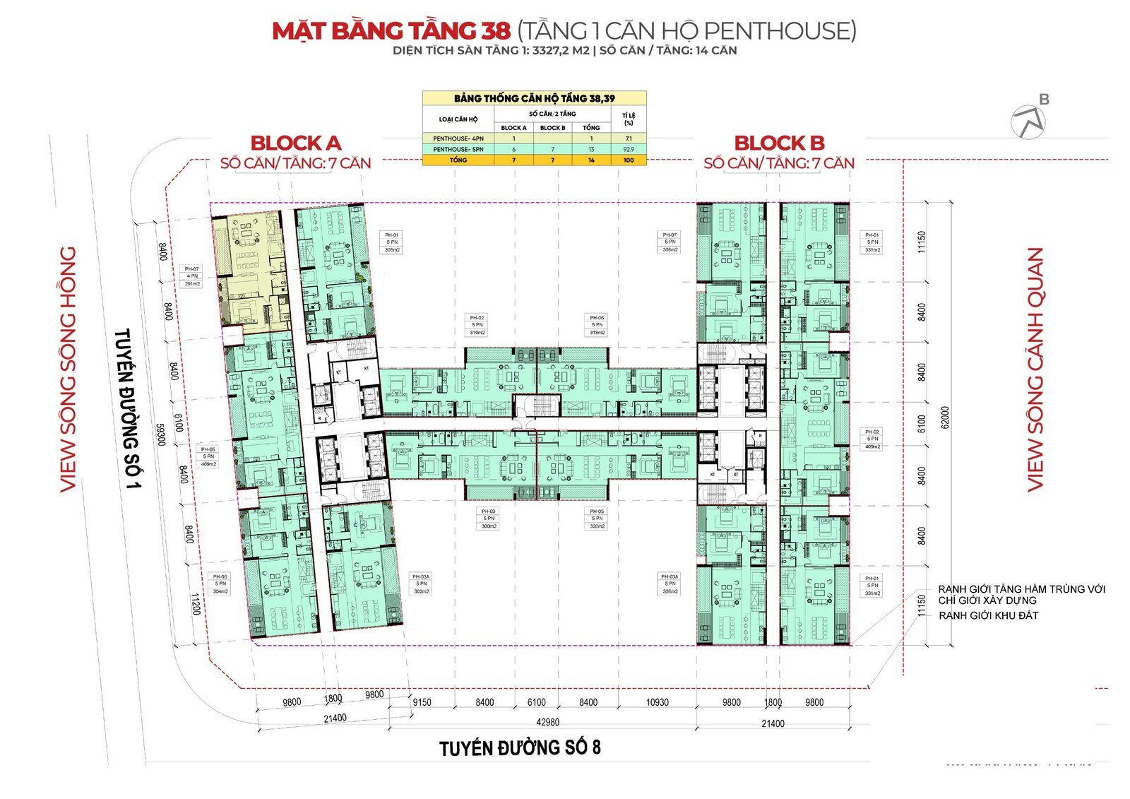 Mặt bằng tầng 38 tòa S3(CT3) dự án Sunshine Legend City