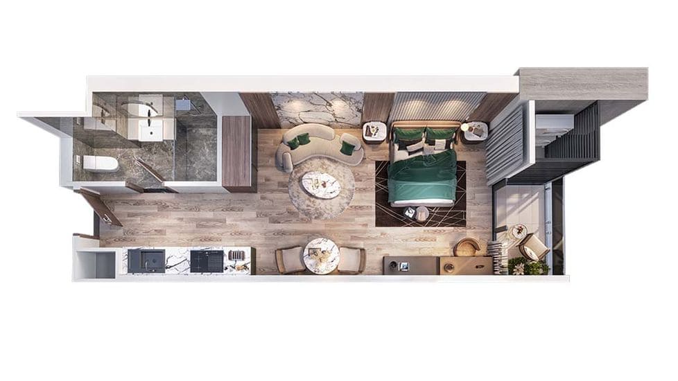 Mặt bằng thiết kế căn studio chung cư Prima Bay Hạ Long